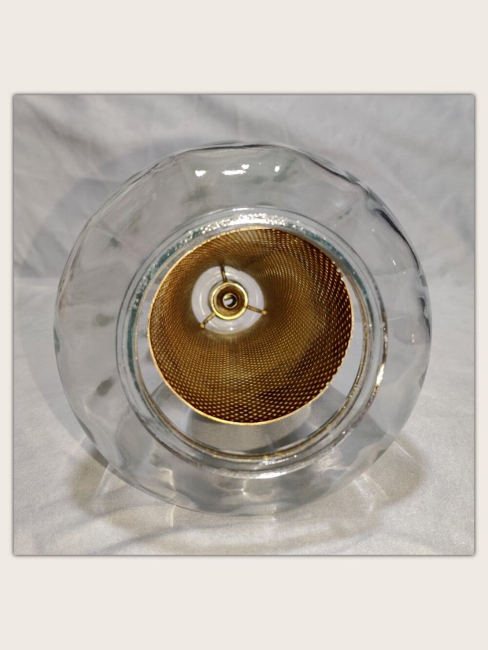 Vintage MCM Swag Lamp w/ Light Diffuser Clear Glass & Brass Tone Metal - Plug-In - Picture 8 of 12